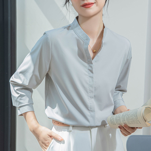 法式通勤立领干练设计感衬衫简约职业轻熟风百搭上衣