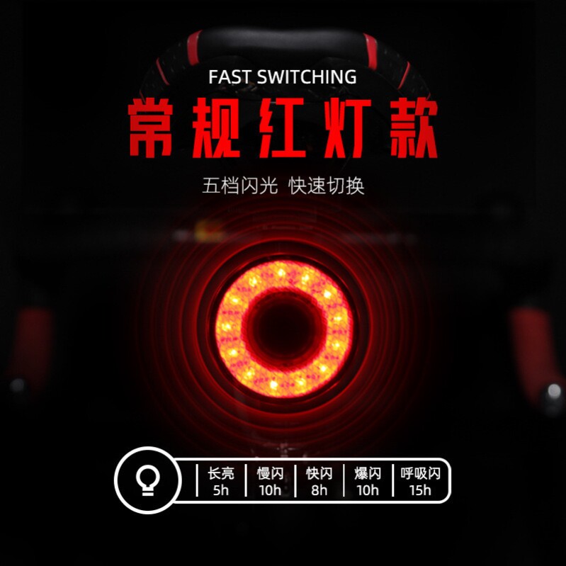 山地自行车夜骑爱心后尾灯公路车usb充电骑行警示灯爆闪尾灯防水