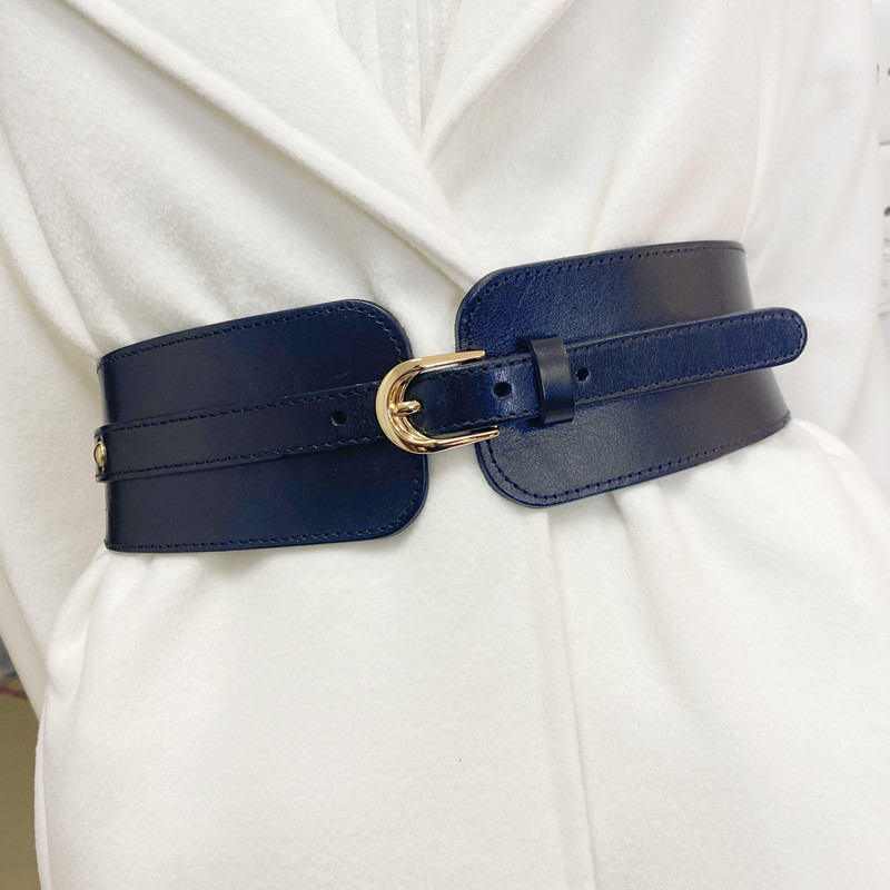 女士复古黑色弹力纯牛皮配饰腰封