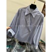 不规则POLO领条纹衬衫 高端欧货2026春季 新款 气质显瘦系带设计衬衣