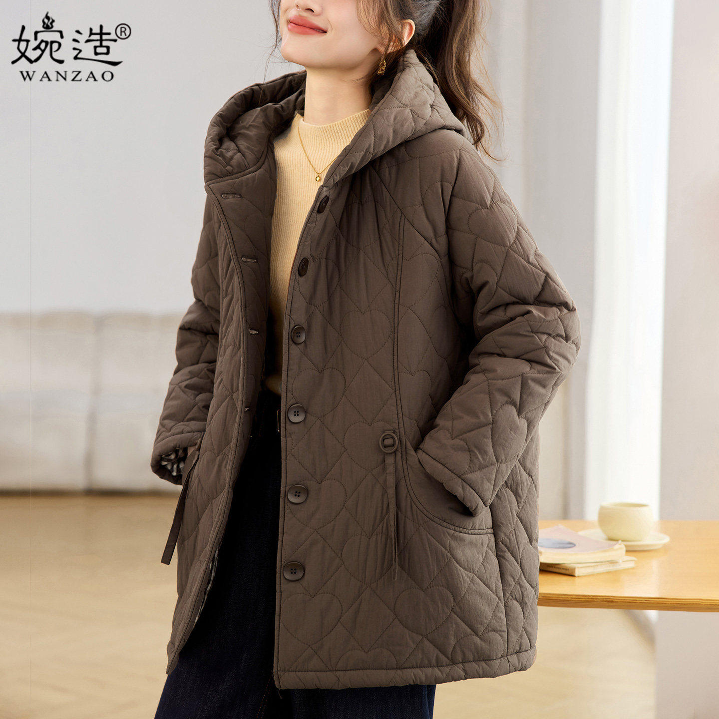 中长版棉服女2025秋冬新款宽松休闲中年妈妈连帽加厚保暖棉衣外套,女装/女士精品,棉衣/棉服,淘宝优惠券,粉丝福利购,淘宝优惠卷