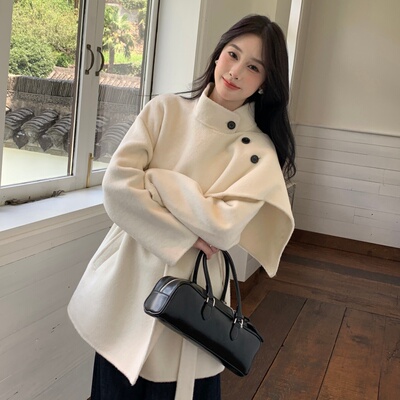 气质名媛高端披肩斗篷毛呢外套女秋季韩剧女主收腰呢子大衣小个子