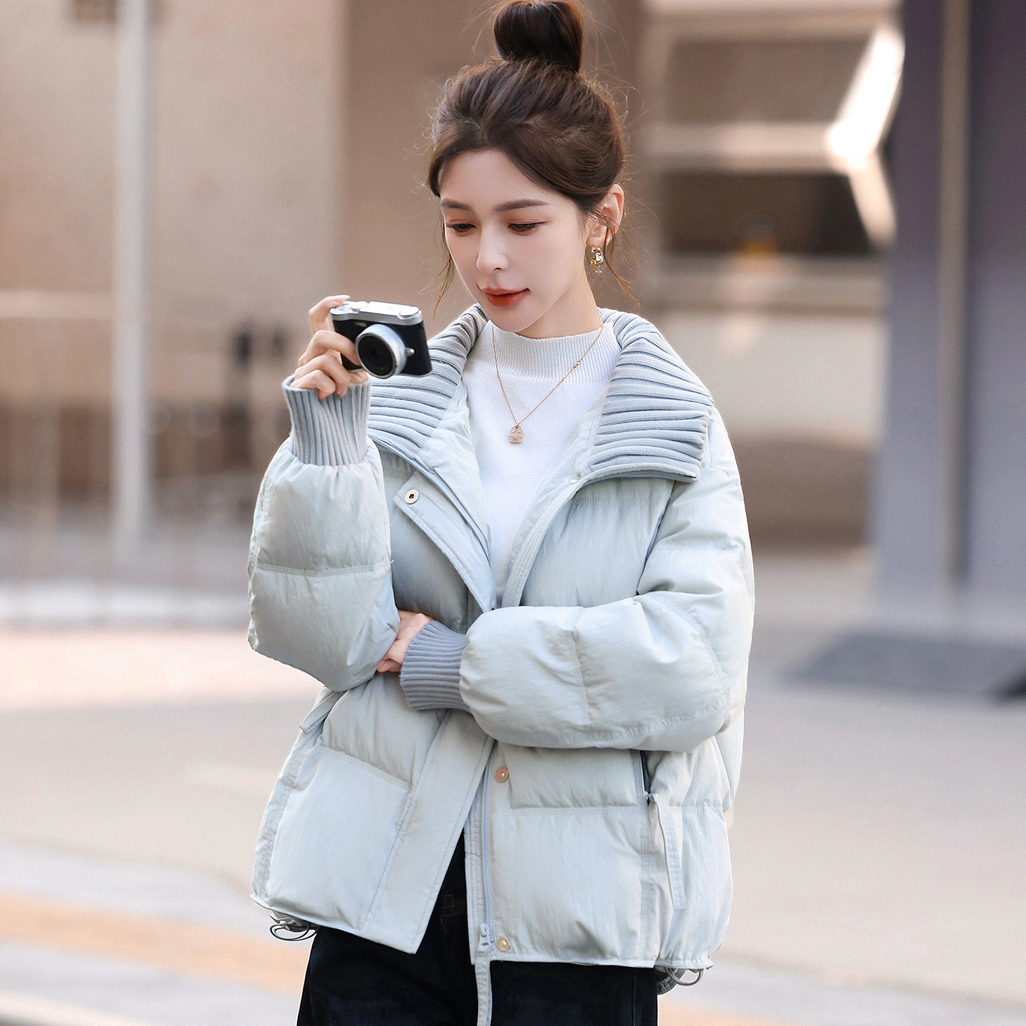 2025巨好看羽绒服冬季短款女款高级感洋气针织拼接立领冬装外套潮,女装/女士精品,羽绒服,淘宝优惠券,粉丝福利购,淘宝优惠卷