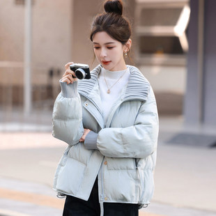 2025巨好看羽绒服冬季短款女款高级感洋气针织拼接立领冬装外套潮