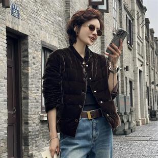 金丝绒羽绒服女冬季新款轻薄短款新中式复古气质保暖爆款鸭绒外套