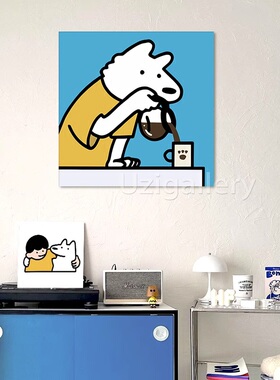 网红同款倒咖啡的蓝色小狗装饰画卧室背景墙挂画鞋架斗柜摆画壁画