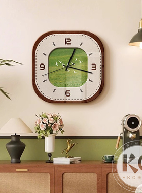 中古风绿色客厅钟表挂钟装饰画复古餐厅饭厅时钟挂墙家用创意新款