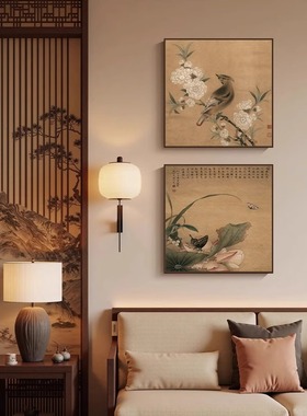 中古风客厅卧室背景墙装饰画宋代美学茶室书房挂画花鸟禅意玄关画