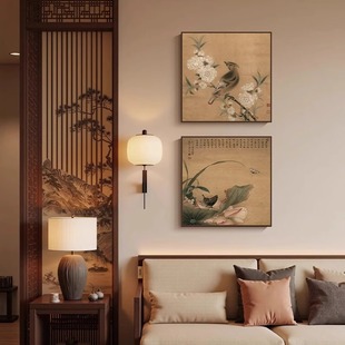 中古风客厅卧室背景墙装饰画宋代美学茶室书房挂画花鸟禅意玄关画