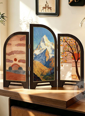 kc中古风屏风摆件摆画客厅玄关