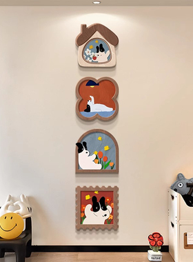 多巴胺卡通小狗客厅电视背景墙装饰画高级感入户玄关走廊过道挂画