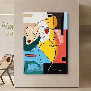 毕加索艺术客厅装饰画意式抽象沙发背景墙壁画多巴胺玄关过道挂画