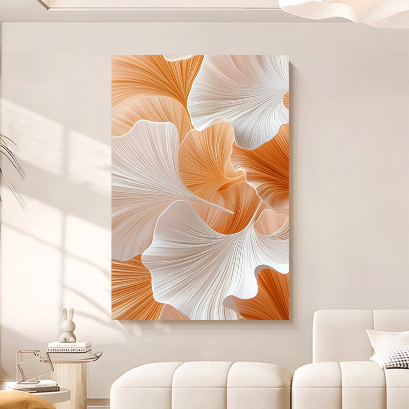 奶油风抽象银杏叶客厅玄关装饰画