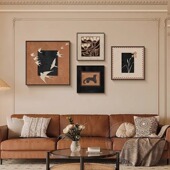 饰画抽象复古美式 法式 中古风客厅装 沙发背景墙挂画金钱豹组合壁画
