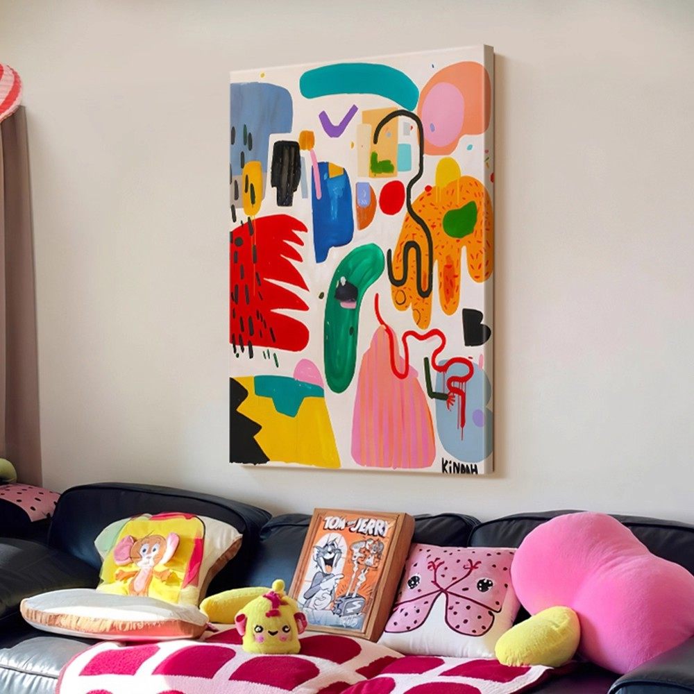 多巴胺客厅沙发背景墙装饰画抽象艺术玄关壁画餐厅卧室挂画高级感,家居饰品,现代装饰画,淘宝优惠券,粉丝福利购,淘宝优惠卷