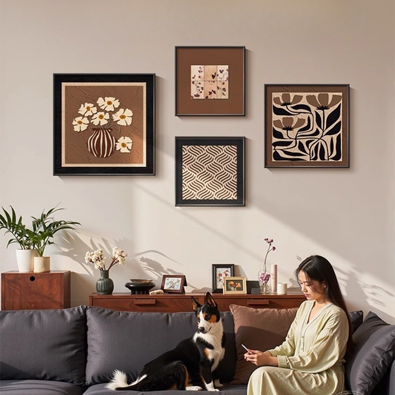 KC画廊客厅中古风抽象花卉装饰画