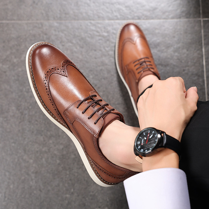 2025时尚新款英伦男士商务休闲皮鞋布洛克雕花百搭韩版婚鞋发型师