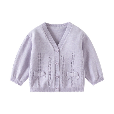 女宝宝新款春秋韩版可爱蝴蝶结女童红色毛衣针织洋气时尚开衫外套