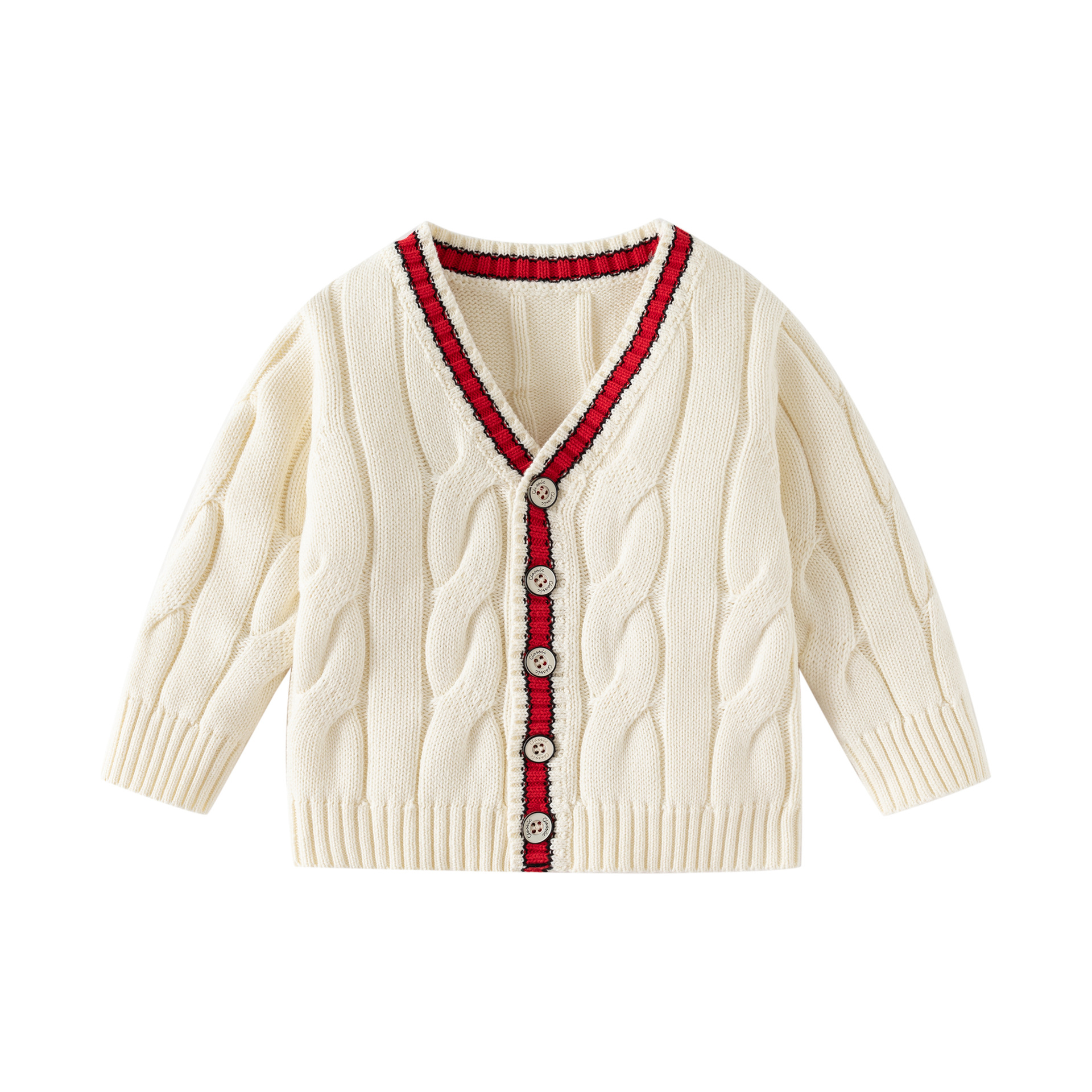 2025秋冬新款外出服 男宝宝米色麻花纯棉学院风针织长袖毛衣外套