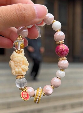 杭州涂山九尾狐小凤九手串流通处绿幽灵海蓝宝手链香灰琉璃玛瑙饰