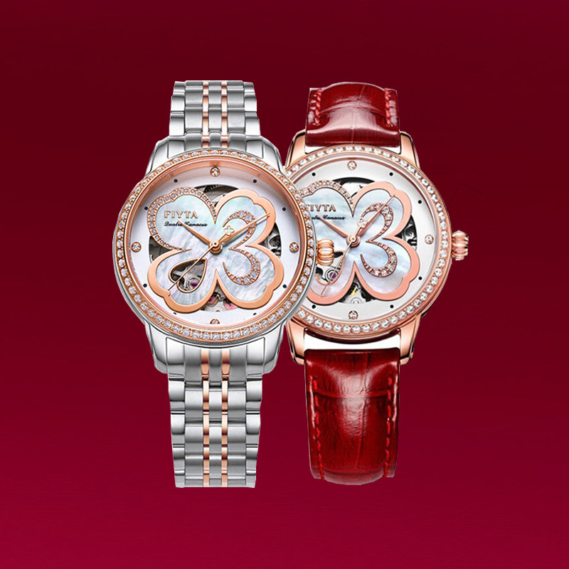 飞亚达手表四叶草女士腕表镂空背透自动机械表女表专柜同款862003