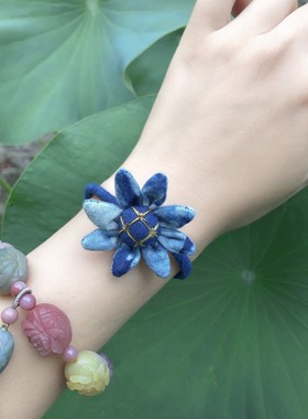 南通特产蓝麒麟蓝印花布blue calico太阳花手链/项链/戒指