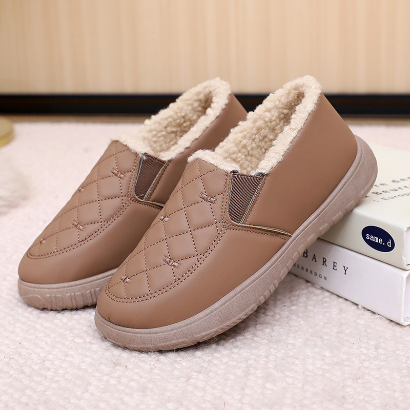 加绒中老年户外休闲鞋懒人一脚蹬女士棉鞋软底防滑保暖舒适棉鞋女
