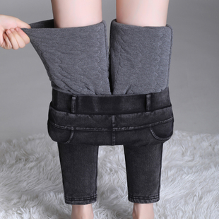 保暖加厚棉裤 加绒牛仔裤 显瘦弹力松紧腰小脚裤 新款 外穿 女高腰冬季