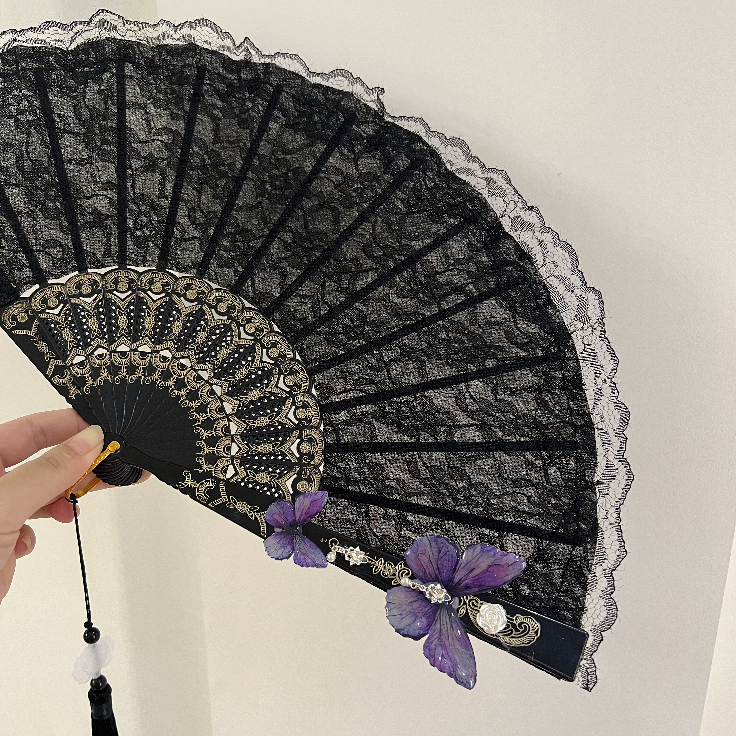 古风蕾丝玫瑰花扇子折扇复古中国风旗袍舞蹈扇Lolita汉服漫展配饰