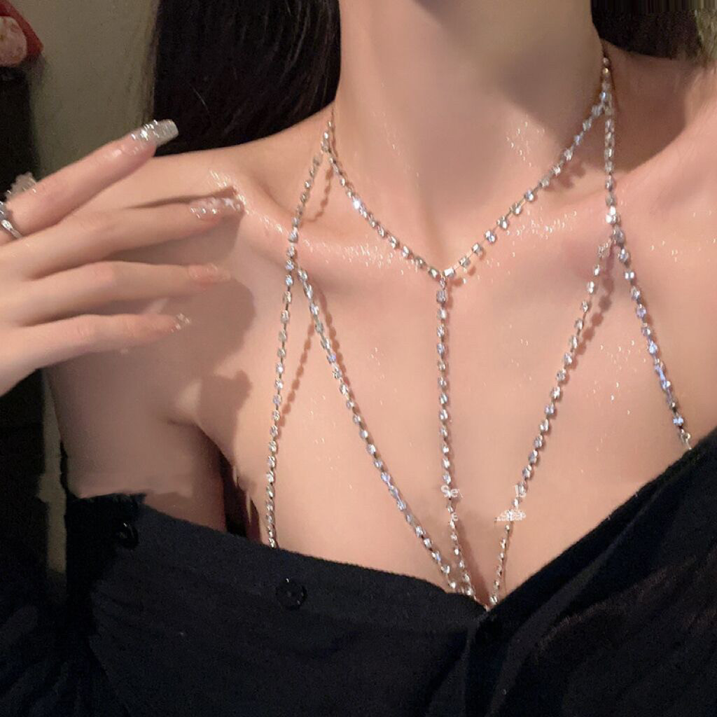 钛钢不掉色~身体链欧美bodychain男女性感胸链 裙子后背链水钻