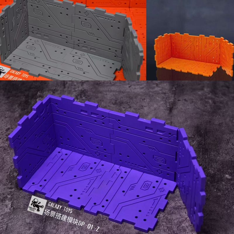 银河玩具社场景搭建模块 橙色背景板 搭配小比例变形玩具 口袋版