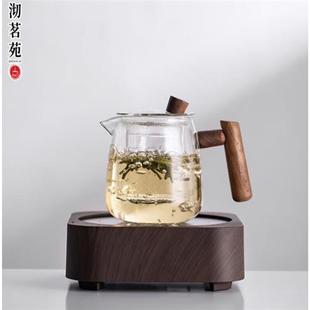 高档 胡桃木玻璃单壶茶水分离加厚耐高温懒人煮 泡茶壶日式 甄选