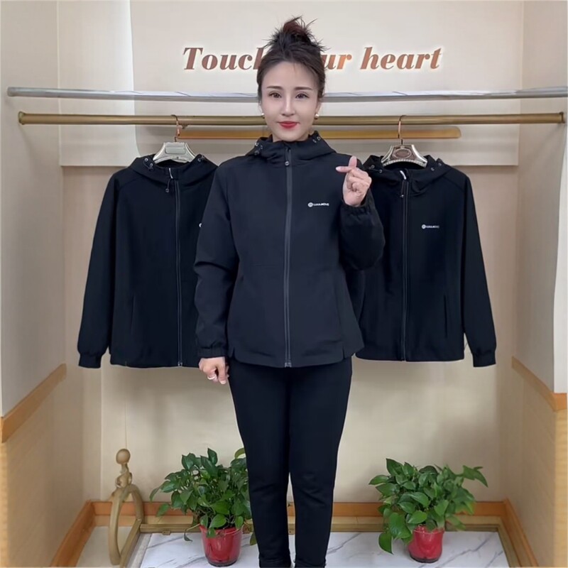 中老年女士系列款短外套加绒不加绒拉链连帽保暖上衣2026秋冬新款