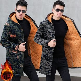 男士工作服秋冬季冬季加绒加厚宽松保暖外套连帽罩衣棉服大码棉衣