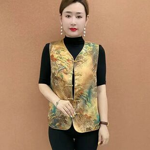 春秋上衣复古坎肩女装 新款 国风盘扣马甲提花刺绣背心2026无袖 中式