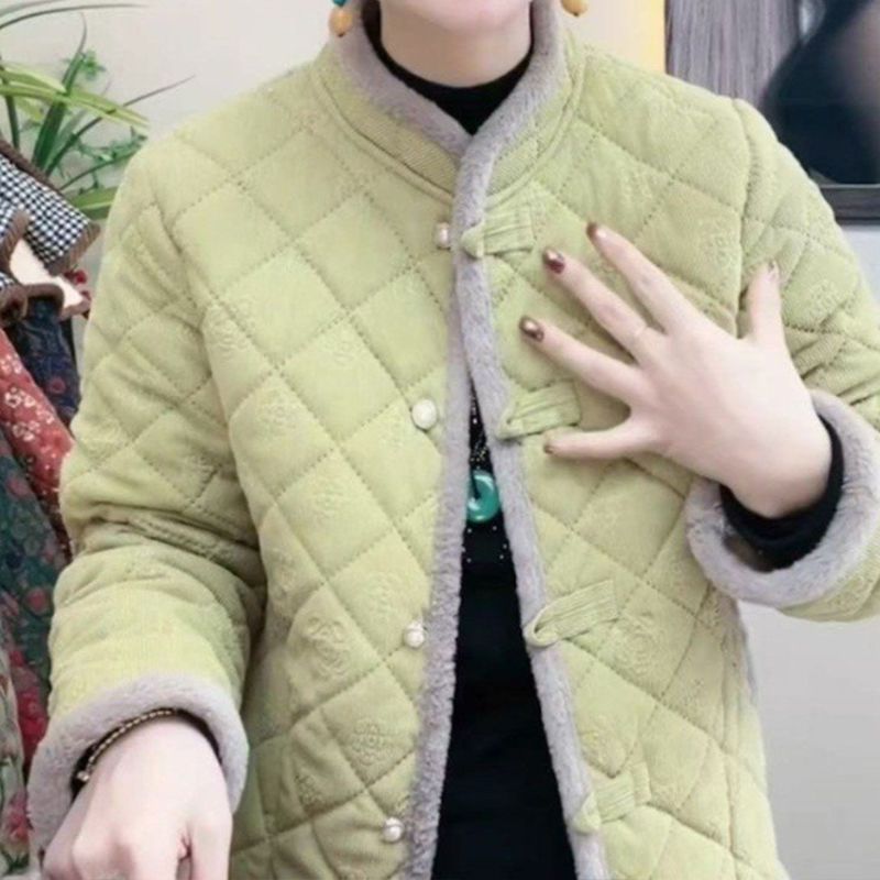 中老年妈妈装加绒加厚盘扣外套女冬季新款气质显瘦新中式棉衣棉袄