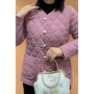 夹棉轻薄棉服外搭中年妈妈时尚 秋冬新款 宽松保暖棉衣内胆 女装 大码