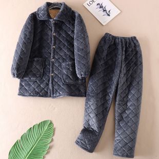 1680克！冬加厚保暖男士两件套装家居服上衣长裤睡衣可外穿 W2268