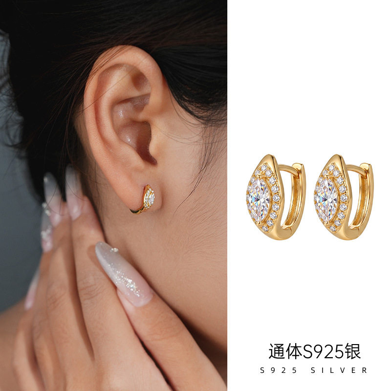精品S925纯银精品大颗马眼钻耳环复古轻奢时髦耳扣耳饰百搭通勤
