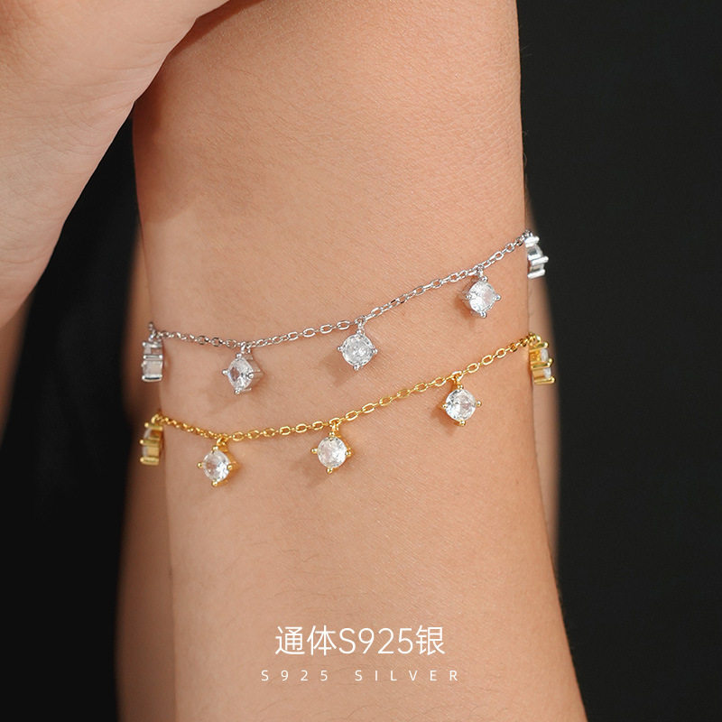 精品S925纯银欧美风星轨锆石流苏手链女轻奢百搭通勤手饰热卖