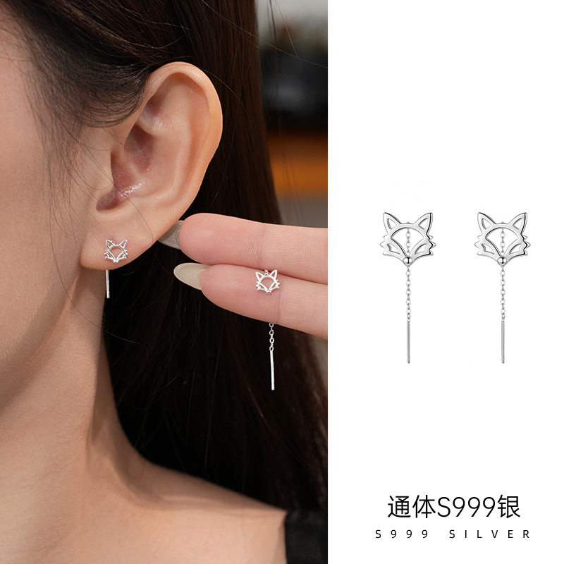 精品S999纯银养耳洞狐狸耳线女甜美可爱小众设计银饰热卖耳饰