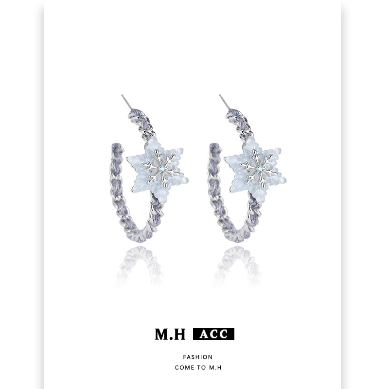 冰晶雪花圈圈耳环女秋冬新款ins冷淡风轻奢时尚高级感原创耳饰品