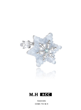 蓝色冰晶雪花戒指女轻奢ins简约小众原创设计精致食指戒开口指环