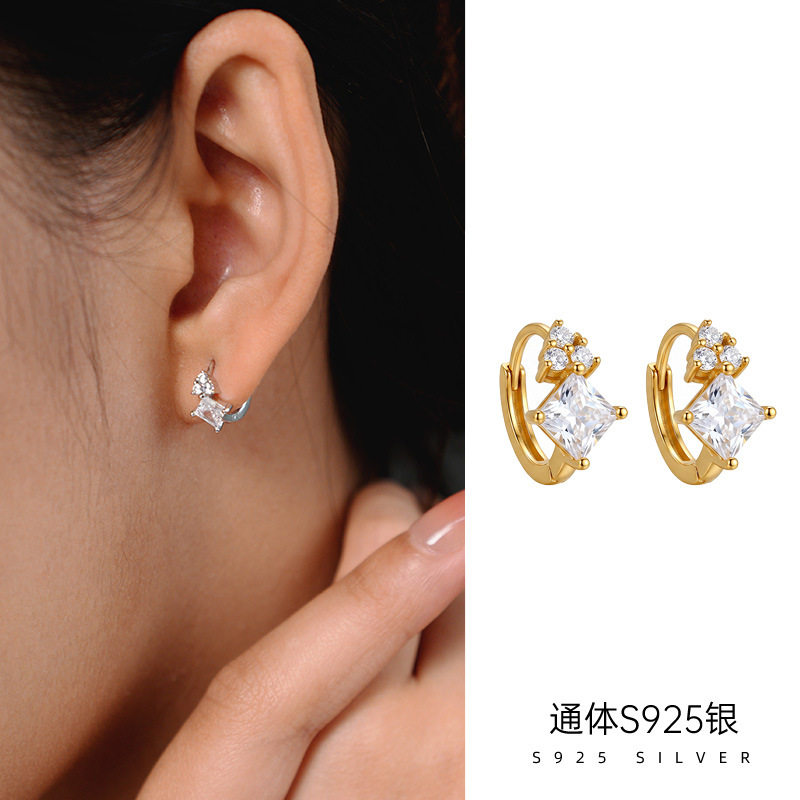 精品S925纯银日常通勤款繁星耳圈耳环女高级感镀18K金耳饰热卖