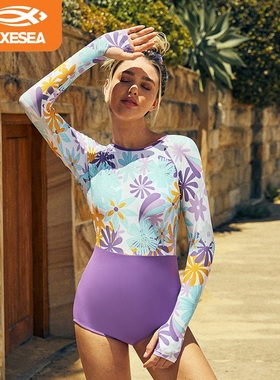 AXESEA冲浪服女速干防晒长袖泳衣性感沙滩温泉游泳连体潜水水母衣