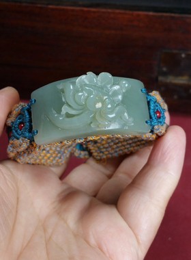 天然和田玉且末蓝荷花手牌手链