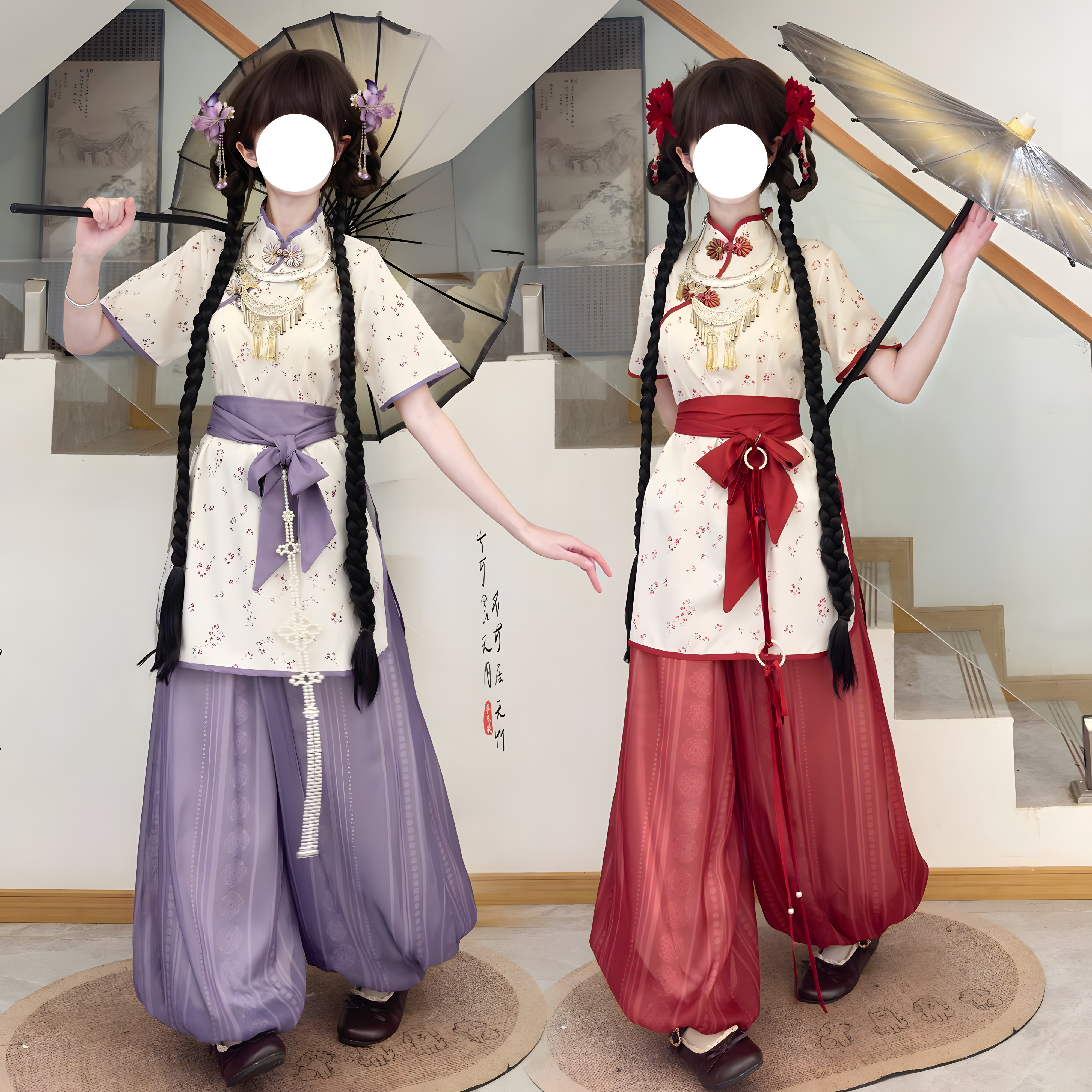 新款汉服女灯笼裤原创旗袍日常套图片