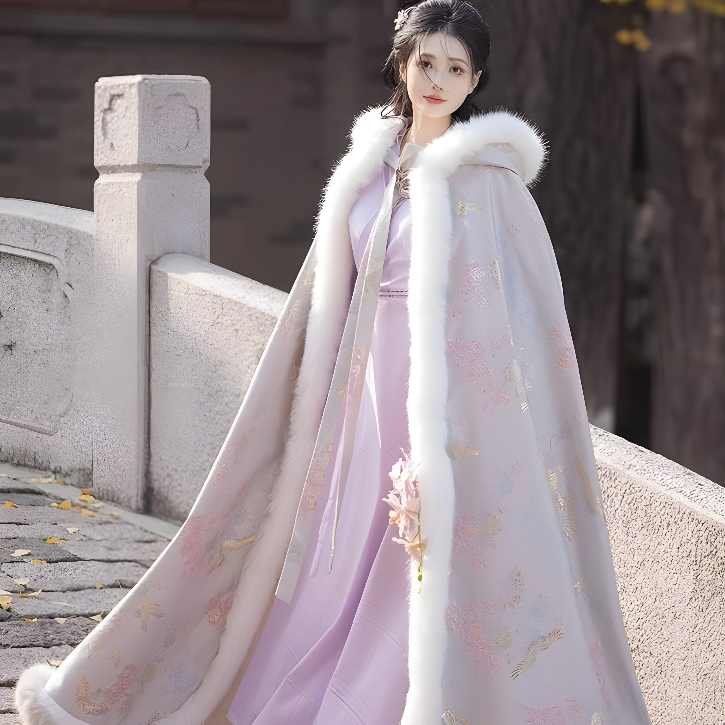 新款汉服斗篷女秋冬装国风长款披肩重工古装外套加绒加厚连帽披风