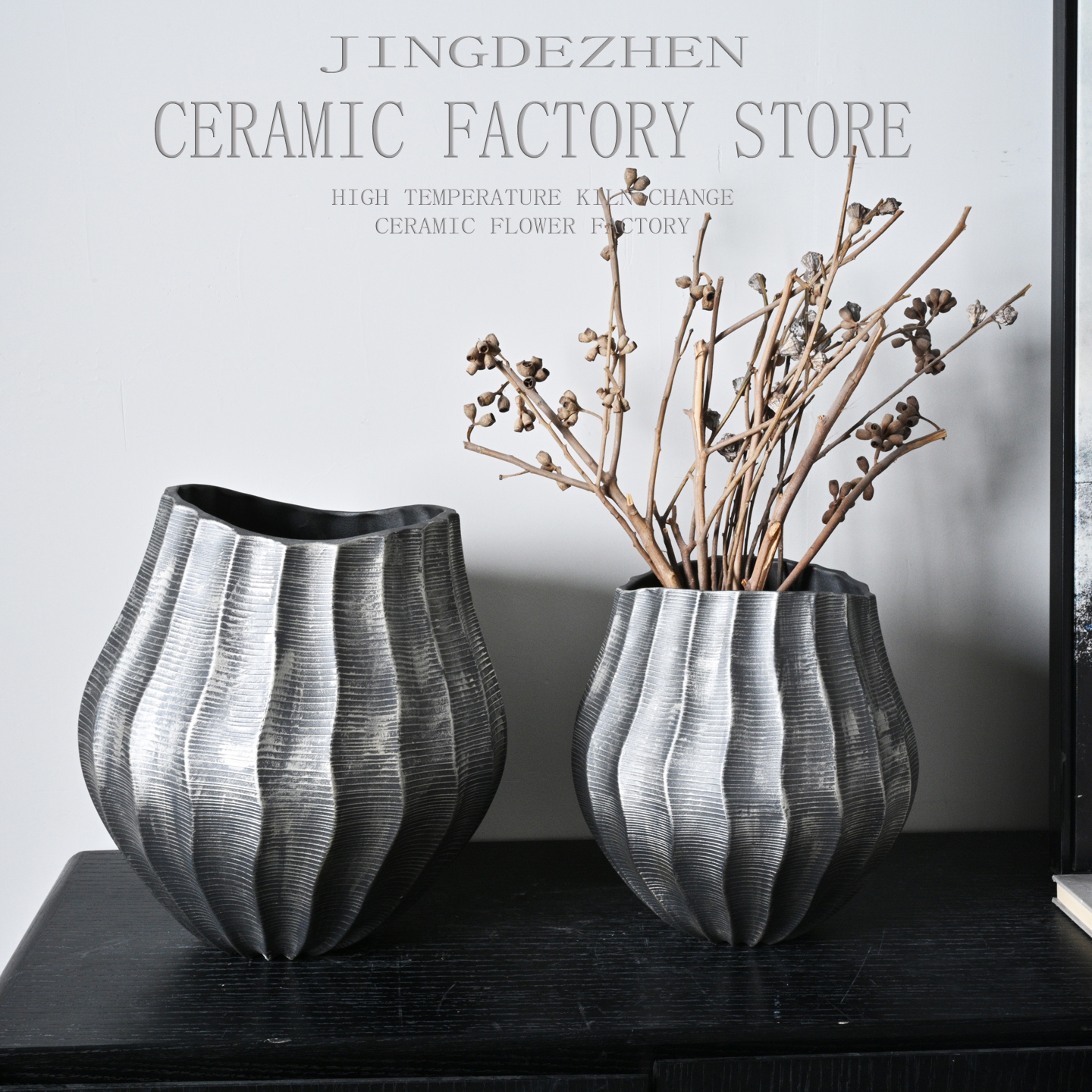 现代极简轻奢创意陶瓷花瓶餐桌花器样板家居饰品民宿酒店装饰摆件