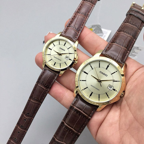 正品卡西欧Casio情侣对表商务休闲男女石英表简约表盘日历皮带款